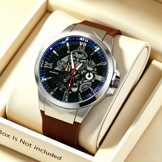 1 New Men's Hollow Dial Watches, Luxury Male Quartz Wristwatch