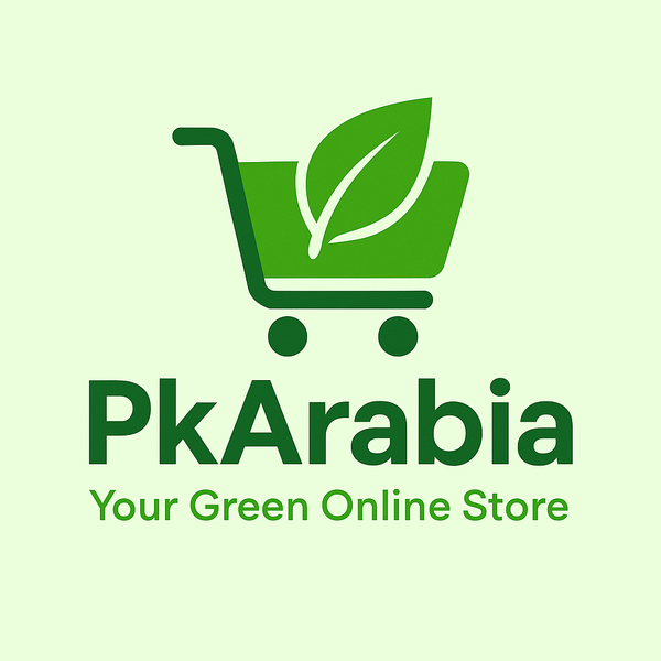 PkArabia logo with a green shopping cart and leaf on a light green background